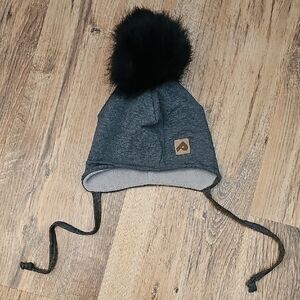Charcoal Kids Hat with Black Pom Pom